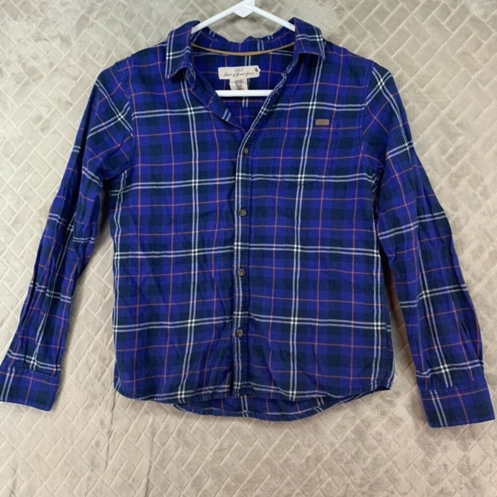 LOGG Shirt Boys 10 Blue Plaid Flannel Button Up Long Sleeve Holiday Photos